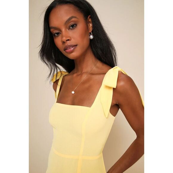 Lulus Summer Invite Yellow Tie-Strap Tiered Midi Dress Size XS NWT - Picture 5 of 11